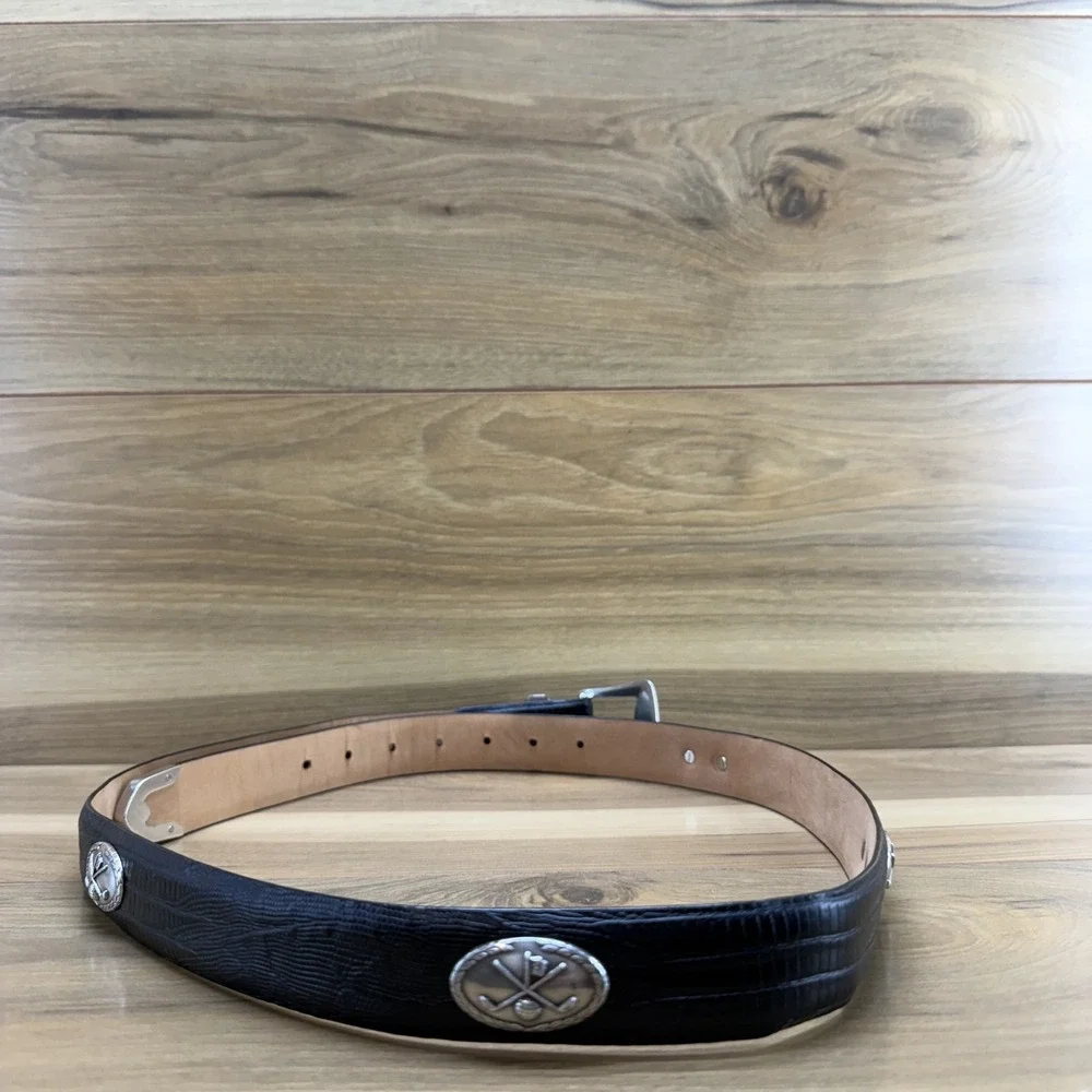 Genuine Italian Calfskin Mens Belt Size 40 Black Lizard Embossed Golf Business